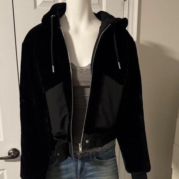 Moose Knuckles Black Hooded Bomber Jacket - Picture 1 of 14